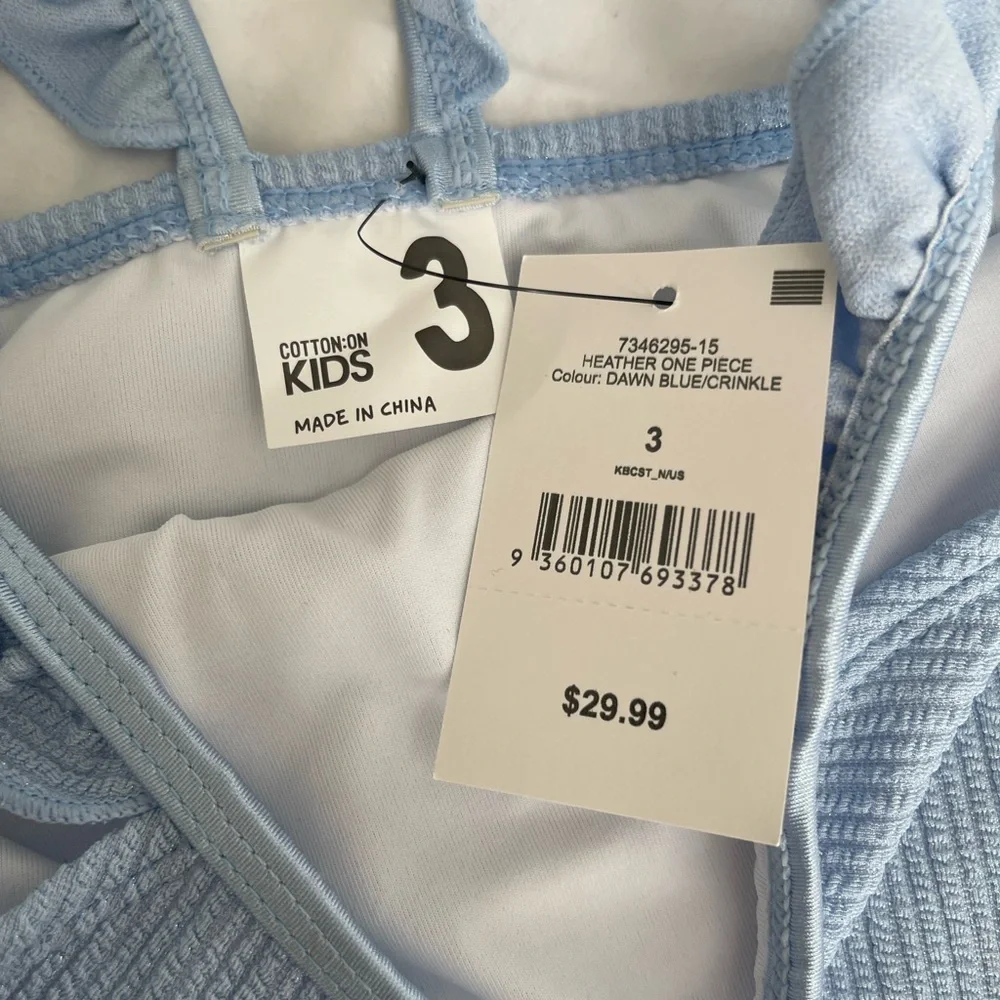 Cotton On Kids Light Blue Ribbed Swimsuit size 3
